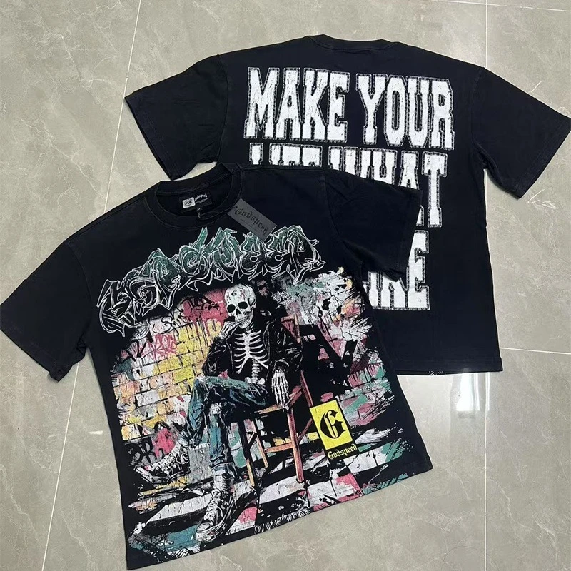 Oversized God Speed Skull Print T Shirt Men Women 1:1 Best Quality American High Street Retro Black T-Shirts
Oversized God Speed Skull Print T Shirt Men Women 1:1 Best Quality American High Street Retro Black T-Shirts