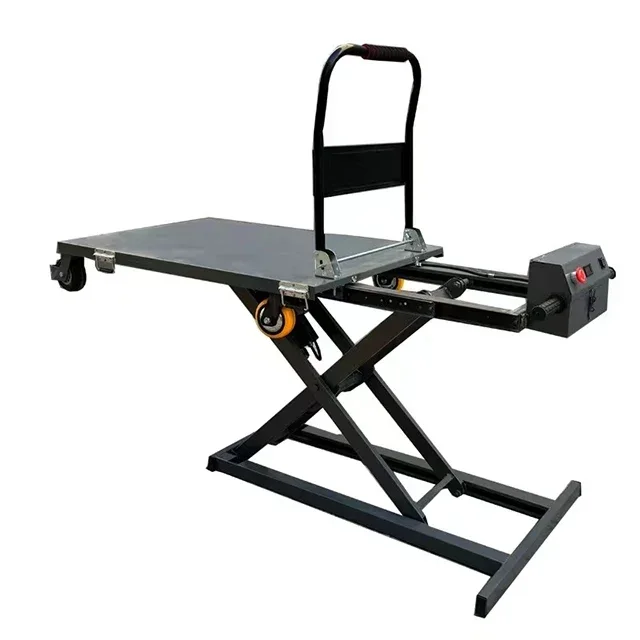 Portable electric powered self loading hand carts and trolleys flat lifting table hydraulic electric 
Portable electric powered self loading hand carts and trolleys flat lifting table hydraulic electric