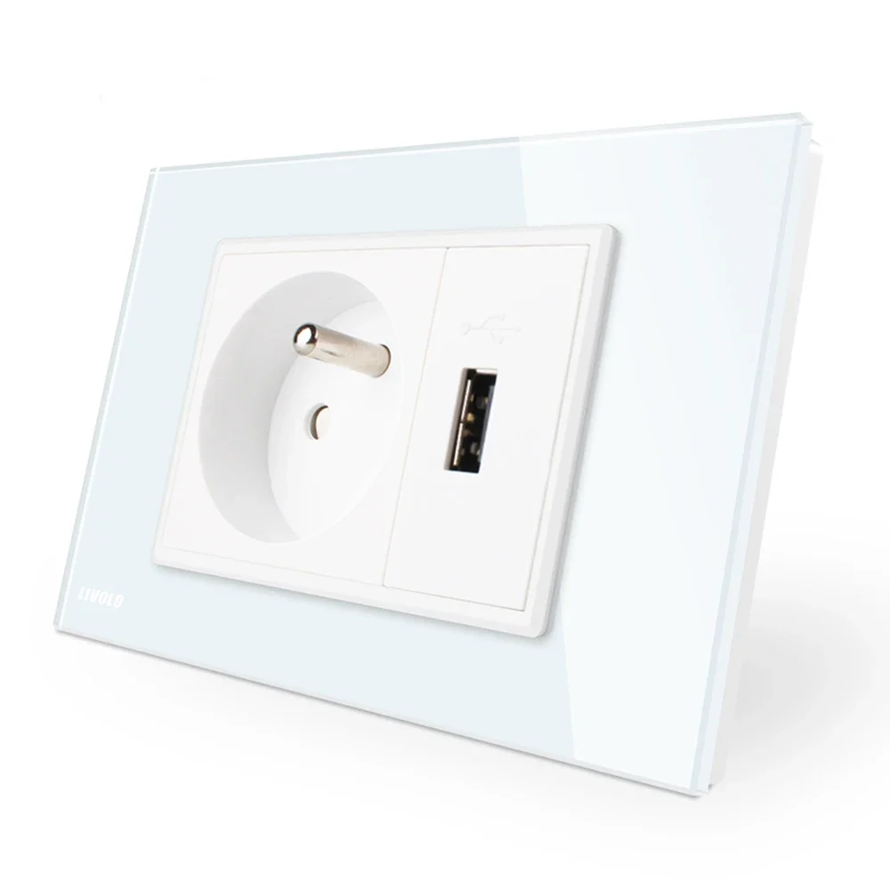 Французская настенная розетка Livolo, с зарядным устройством USB, мульти-автоматизацией умного дома, панель из белого/черного хрустального стекла, AC110V-250V
Французская настенная розетка Livolo, с зарядным устройством USB, мульти-автоматизацией умного дома, панель из белого/черного хрустального стекла, AC110V-250V