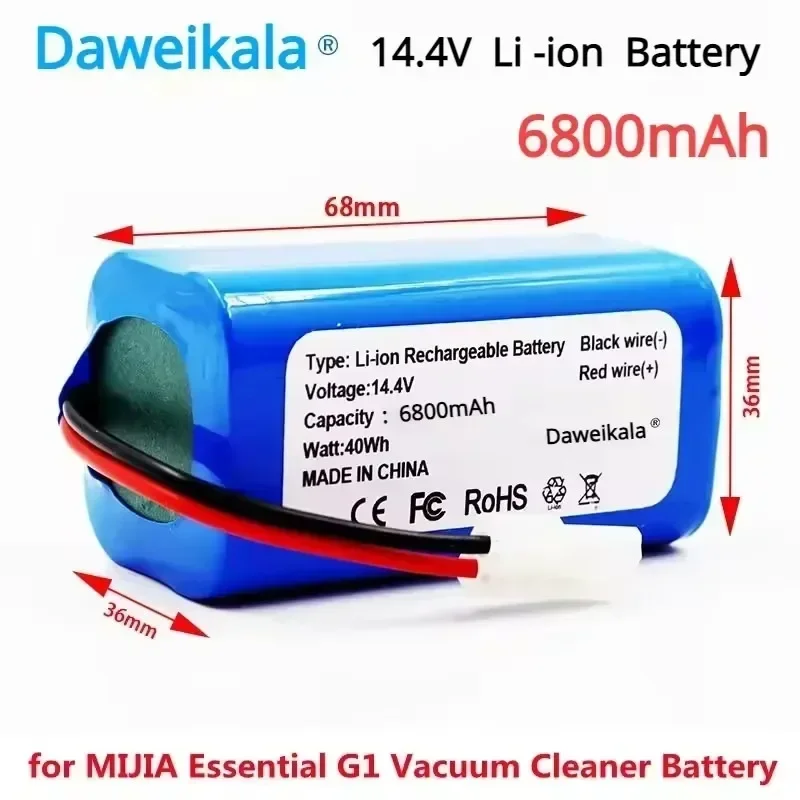 18650 battery pack 14.4V 6800mAh lithium ion battery, suitable for Xiaomi G1 Mi Essential MJSTG1 robot vacuum cleaner,
18650 battery pack 14.4V 6800mAh lithium ion battery, suitable for Xiaomi G1 Mi Essential MJSTG1 robot vacuum cleaner,