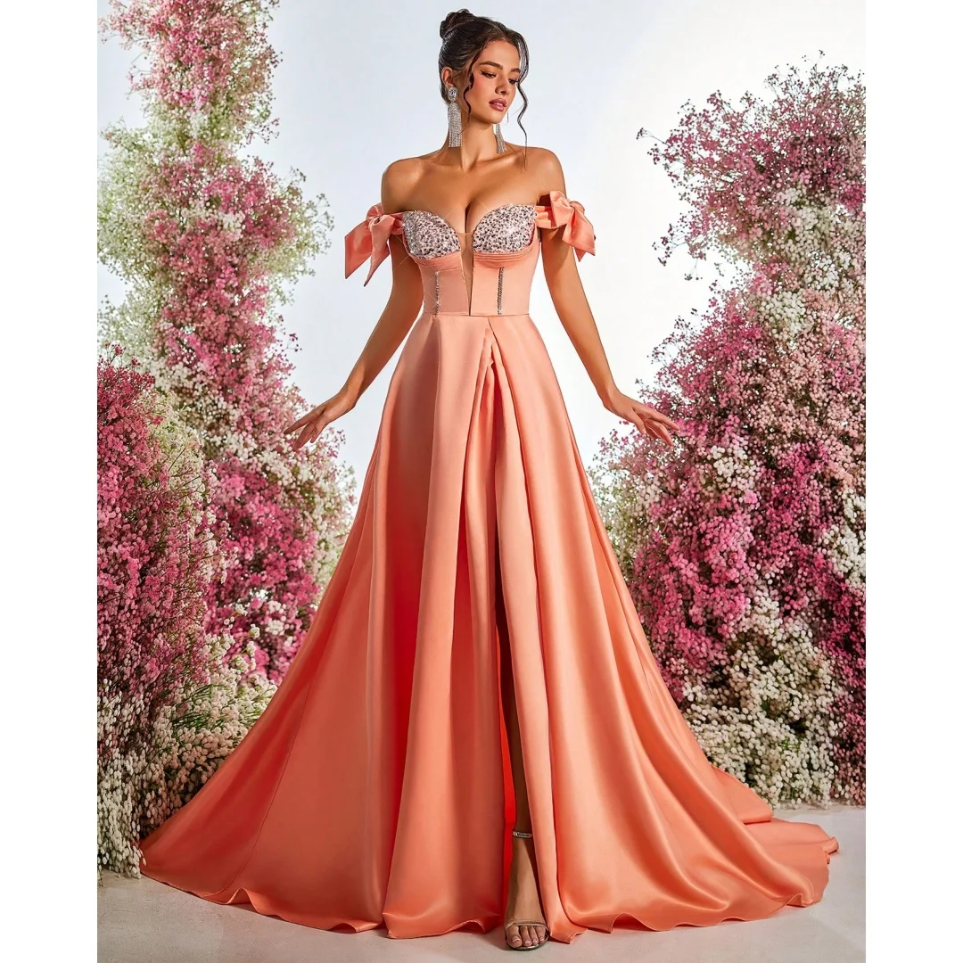 Orange Satin Prom Dresses 2025 Women Corset Top robes de soirée Sequins Wedding Party Dress Customized High Split فساتين سهرة
Orange Satin Prom Dresses 2025 Women Corset Top robes de soirée Sequins Wedding Party Dress Customized High Split فساتين سهرة