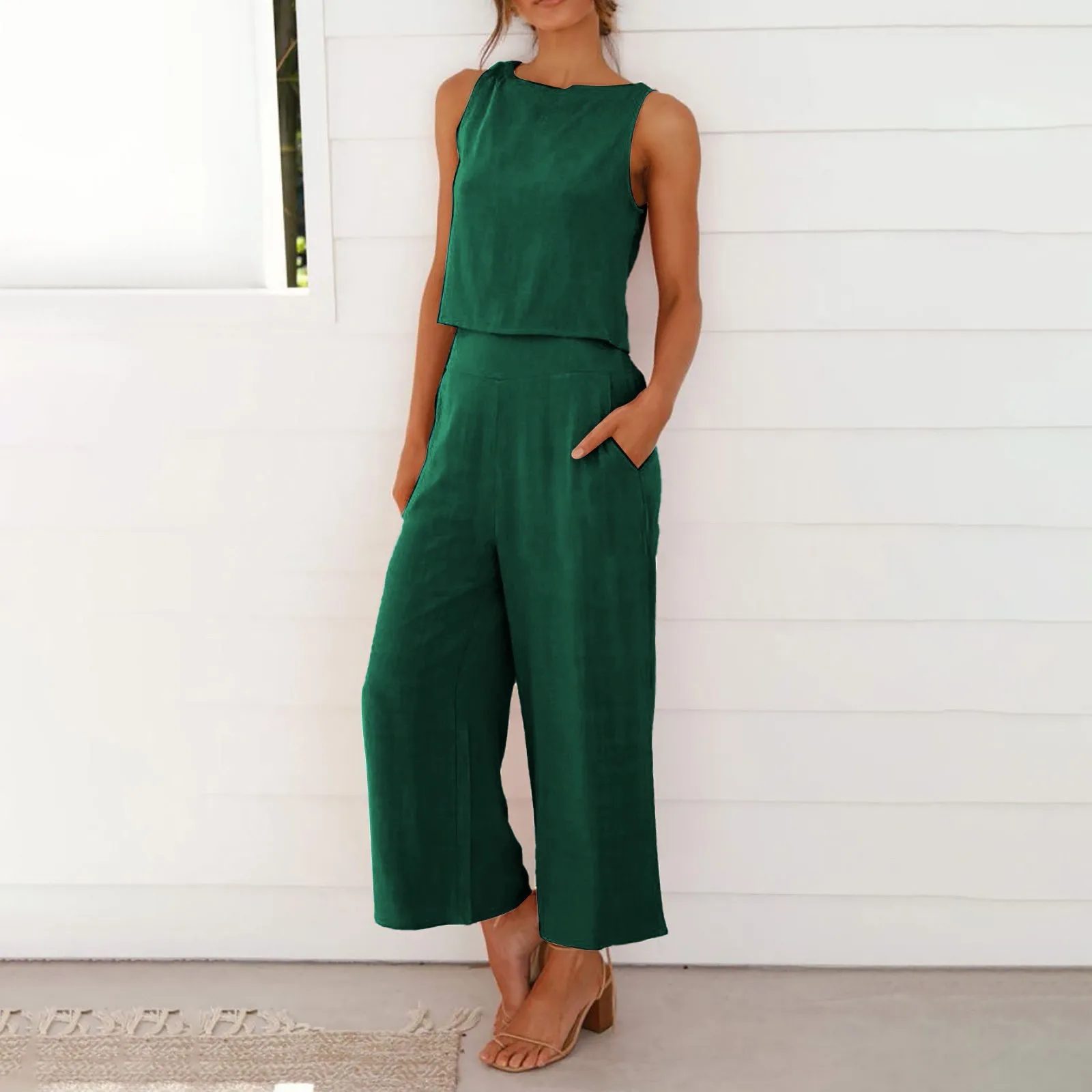 Women Suit Fashion Comfortable Vest And Wide Leg Long Pants Solid Color Sleeveless Round Neck Top Set Elegant Office Suits
Women Suit Fashion Comfortable Vest And Wide Leg Long Pants Solid Color Sleeveless Round Neck Top Set Elegant Office Suits