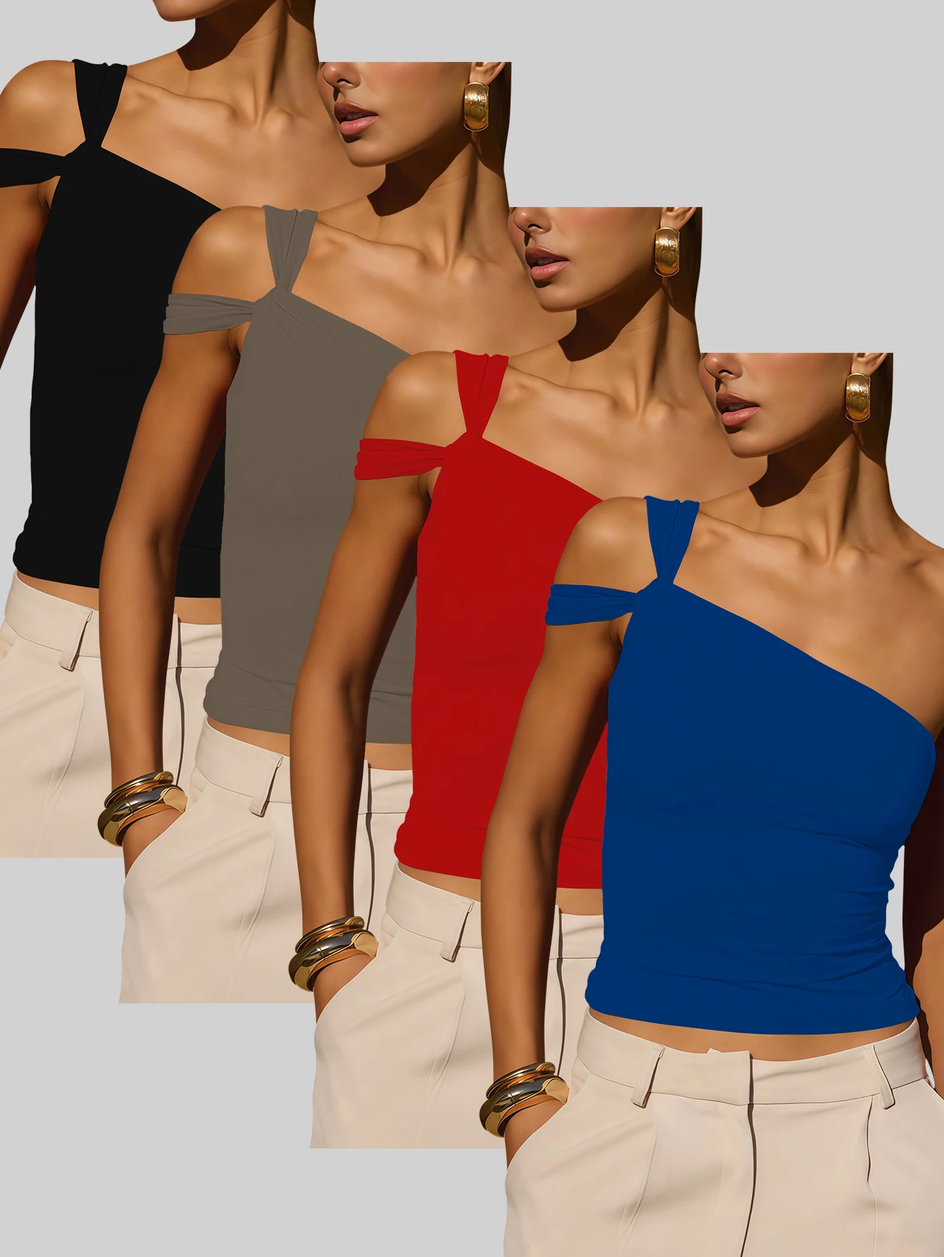 Набор из 4 женских топов без рукавов в европейском и американском стиле, богатый дизайн, облегающий и уникальный, асимметричный топ-бюстье с открытым плечом, сексуальный и универсальный
Набор из 4 женских топов без рукавов в европейском и американском стиле, богатый дизайн, облегающий и уникальный, асимметричный топ-бюстье с открытым плечом, сексуальный и универсальный