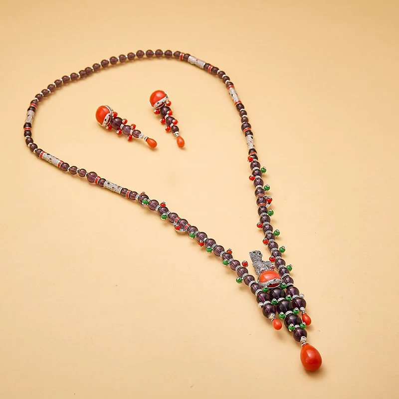 Pure 925 Sterling Silver Jewelry For Women Panther Wedding Jewelry Set High Quality Red Tassel Bohemia Style Earrings Necklace
Pure 925 Sterling Silver Jewelry For Women Panther Wedding Jewelry Set High Quality Red Tassel Bohemia Style Earrings Necklace