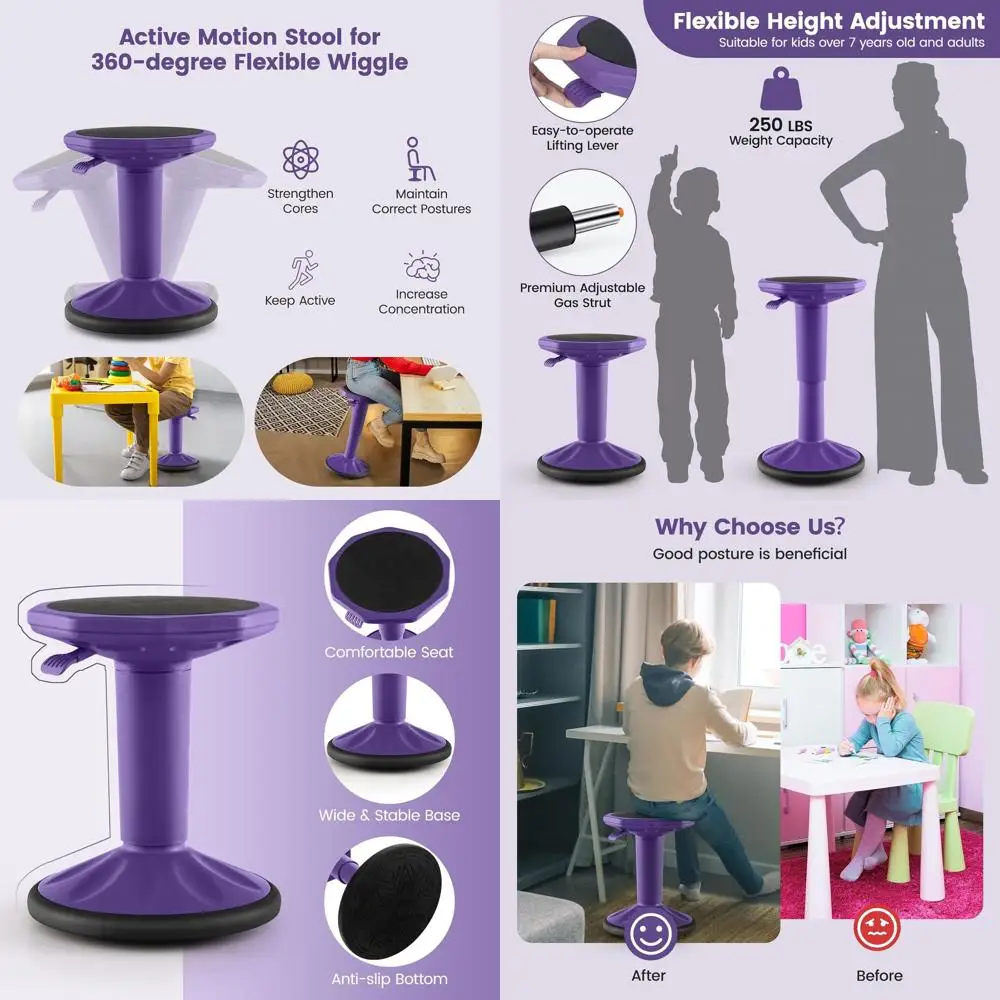 Adjustable Height 24 Purple Wobble Stool for Classroom, Active Learning, and Office Use
Adjustable Height 24 Purple Wobble Stool for Classroom, Active Learning, and Office Use