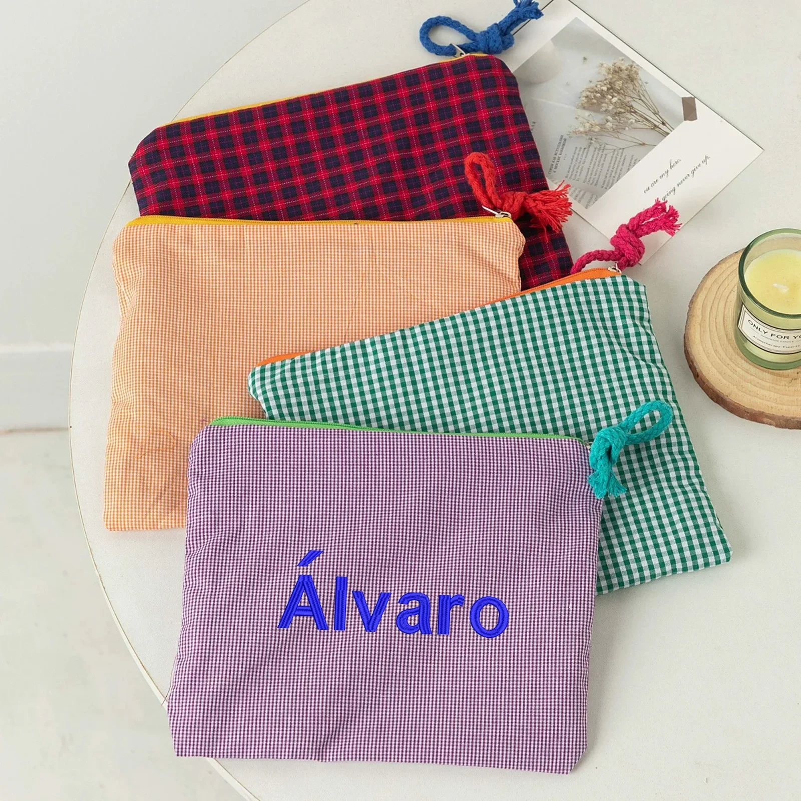 Personalized Embroidery Simple Plaid Cosmetic Bag Portable Storage Bag Travel Outdoor Wash Bag Fashion Multifunctional 
Personalized Embroidery Simple Plaid Cosmetic Bag Portable Storage Bag Travel Outdoor Wash Bag Fashion Multifunctional