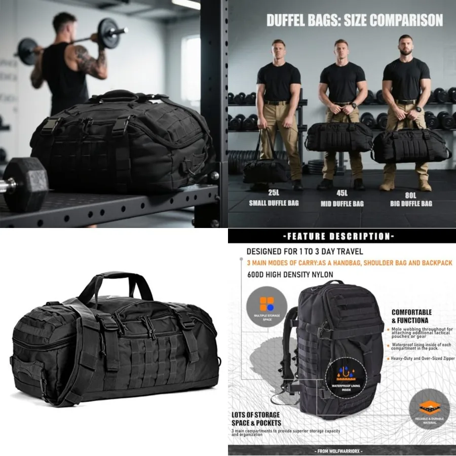 Travel Duffle Bag Backpack for Men - Large Tactical Bags Weekender Gym Bag for Overnight Traveling Military Workout Deployment
Travel Duffle Bag Backpack for Men - Large Tactical Bags Weekender Gym Bag for Overnight Traveling Military Workout Deployment
