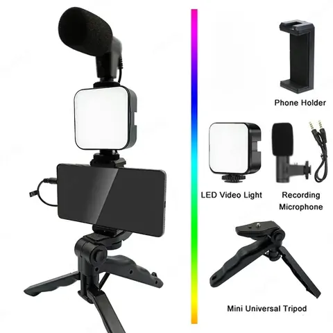 Phone Holder Photography Lighting Smartphone Video Kit Microphone LED Selfie Tripod Recording Handle Portable Stabilizer Bracket