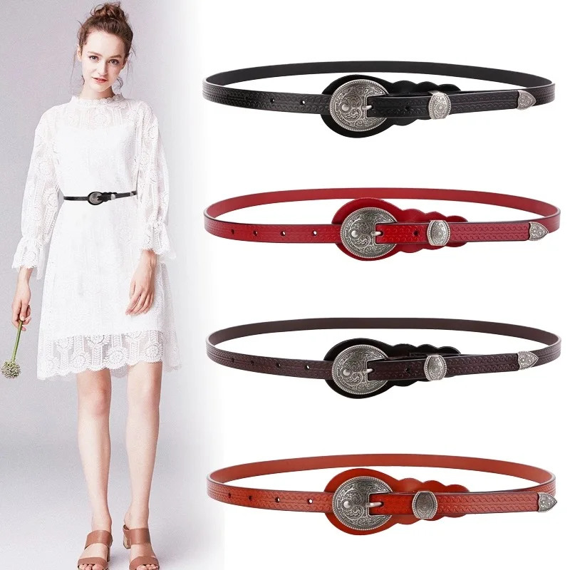 Retro Thin Adjustable Leather Ladies Belt Silver Metal Buckle For Skinny Girdle Jeans Dress Personality Women' Waist Belts
Retro Thin Adjustable Leather Ladies Belt Silver Metal Buckle For Skinny Girdle Jeans Dress Personality Women' Waist Belts