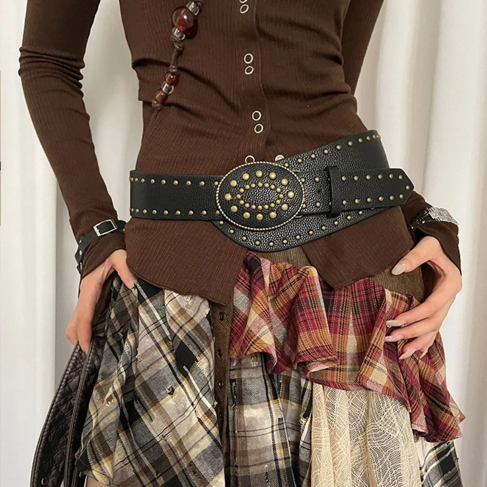 Elegant Rivet Retro Street Rivet Belt Harajuku Y2K Wide Waistband Adjustable Aesthetic PU Leather Belt Girl
Elegant Rivet Retro Street Rivet Belt Harajuku Y2K Wide Waistband Adjustable Aesthetic PU Leather Belt Girl