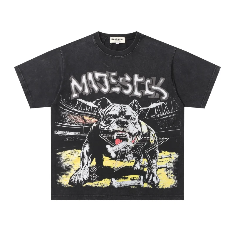 Majestik Hip-Hop Five-Pointed Star Cartoon Dog T-Shirt Washed Summer Black Men's Women's Oversized T-Shirt
Majestik Hip-Hop Five-Pointed Star Cartoon Dog T-Shirt Washed Summer Black Men's Women's Oversized T-Shirt