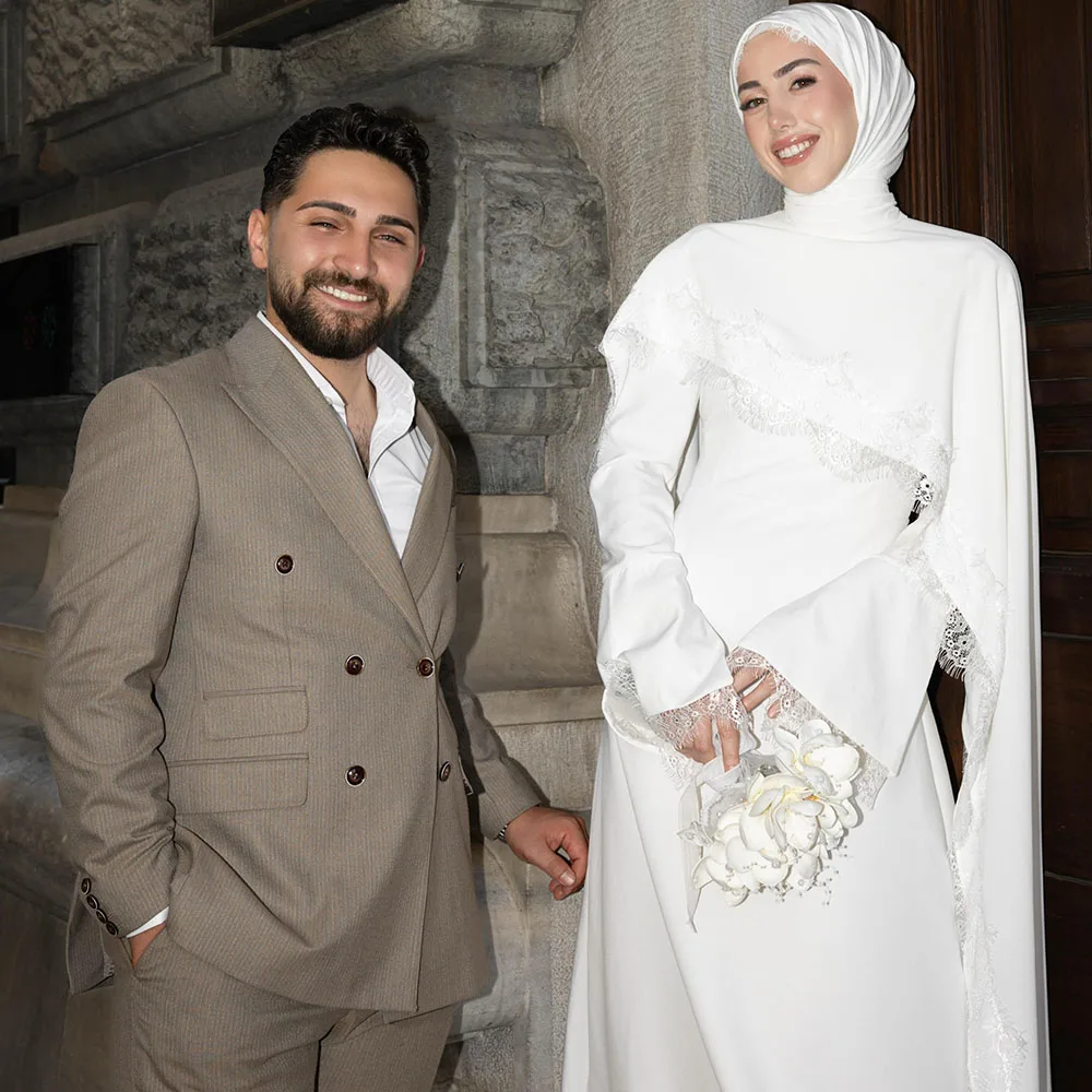 Eightale Arabic Wedding Dress Customized Ivory Bridal Gown Long Sleeves Appliques Lace Muslim Bride Party Dress Vestido De Novia
Eightale Arabic Wedding Dress Customized Ivory Bridal Gown Long Sleeves Appliques Lace Muslim Bride Party Dress Vestido De Novia