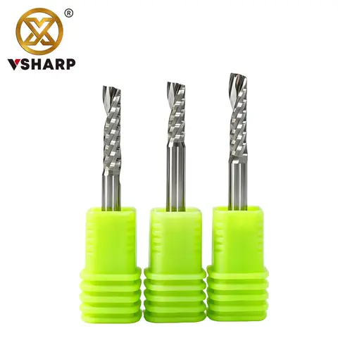 Vsharp 3A Single Flute Spiral End Mill 4 6 8mm Carbide PVC Acrylic Wood Milling Cutter CNC Straight Shank End Mills