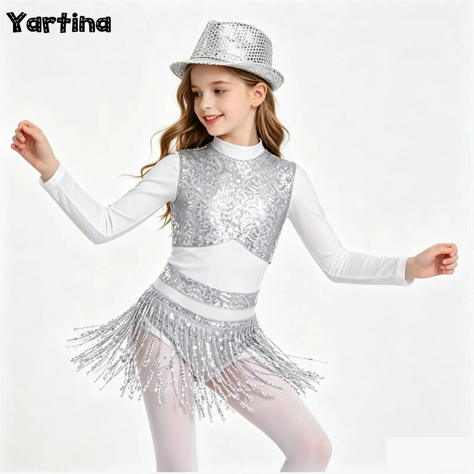Kids Girls Hip Hop Jazz Dance Outfit Performance Costume Long Sleeve Shiny Sequins Tassels Dance Dress with Sequins Hat
Kids Girls Hip Hop Jazz Dance Outfit Performance Costume Long Sleeve Shiny Sequins Tassels Dance Dress with Sequins Hat