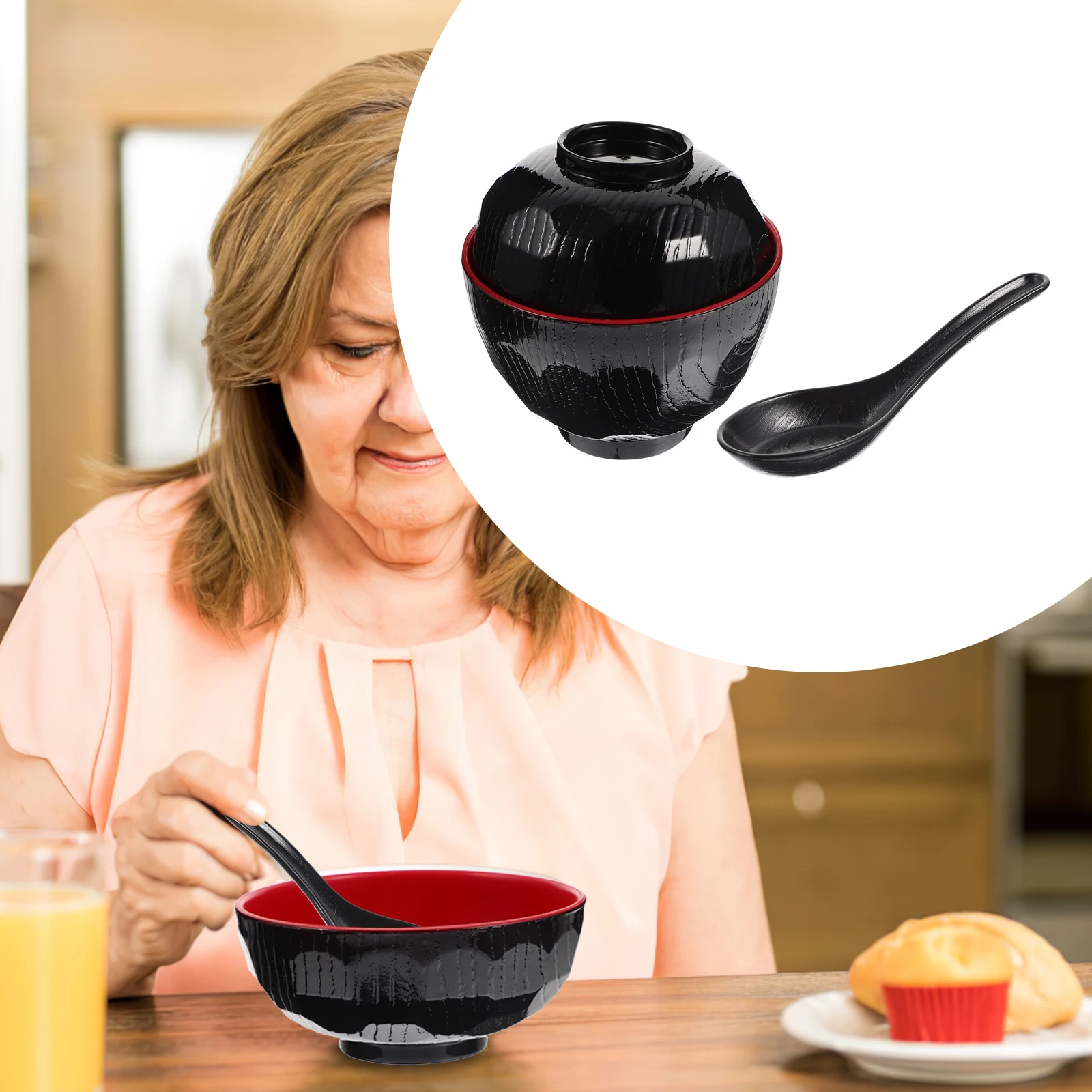 Miso Soup Bowls with Lid Black Restaurant Style Japanese Rice Bowls Covered Miso Container Premium Melamine Warm Keeping
Miso Soup Bowls with Lid Black Restaurant Style Japanese Rice Bowls Covered Miso Container Premium Melamine Warm Keeping