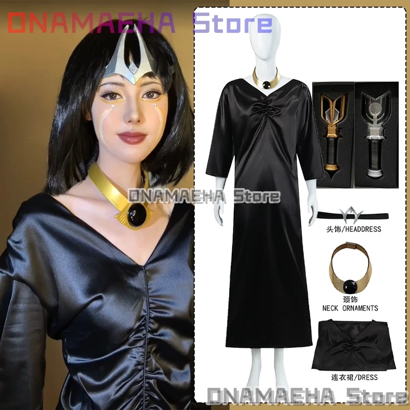 Anime Camearra Cosplay Costume Black V Neck Slim Long Dress Necklace Headdress Walking Stick Accessory Role-playing Party Suit
Anime Camearra Cosplay Costume Black V Neck Slim Long Dress Necklace Headdress Walking Stick Accessory Role-playing Party Suit