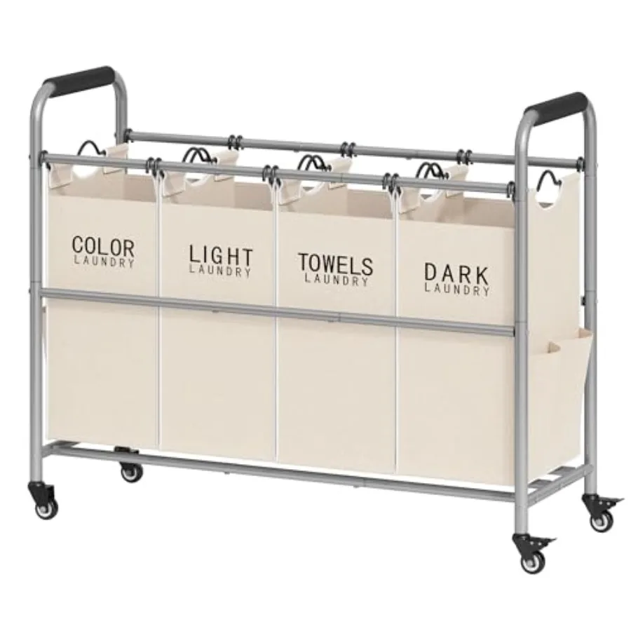 4 Bag Laundry Sorter Cart, 4 Section Laundry Hamper Sorter with Heavy Duty Lockable Rolling Wheels, Laundry Separator Hamper wi
4 Bag Laundry Sorter Cart, 4 Section Laundry Hamper Sorter with Heavy Duty Lockable Rolling Wheels, Laundry Separator Hamper wi