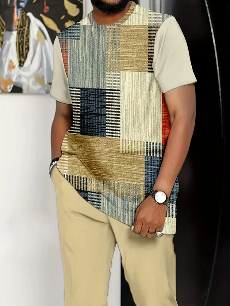 Men's Casual Set Versatile Patchwork Everyday Style A Two-piece Set Featuring A Round-neck Short-sleeve Top and Loose-fit Pants
Men's Casual Set Versatile Patchwork Everyday Style A Two-piece Set Featuring A Round-neck Short-sleeve Top and Loose-fit Pants