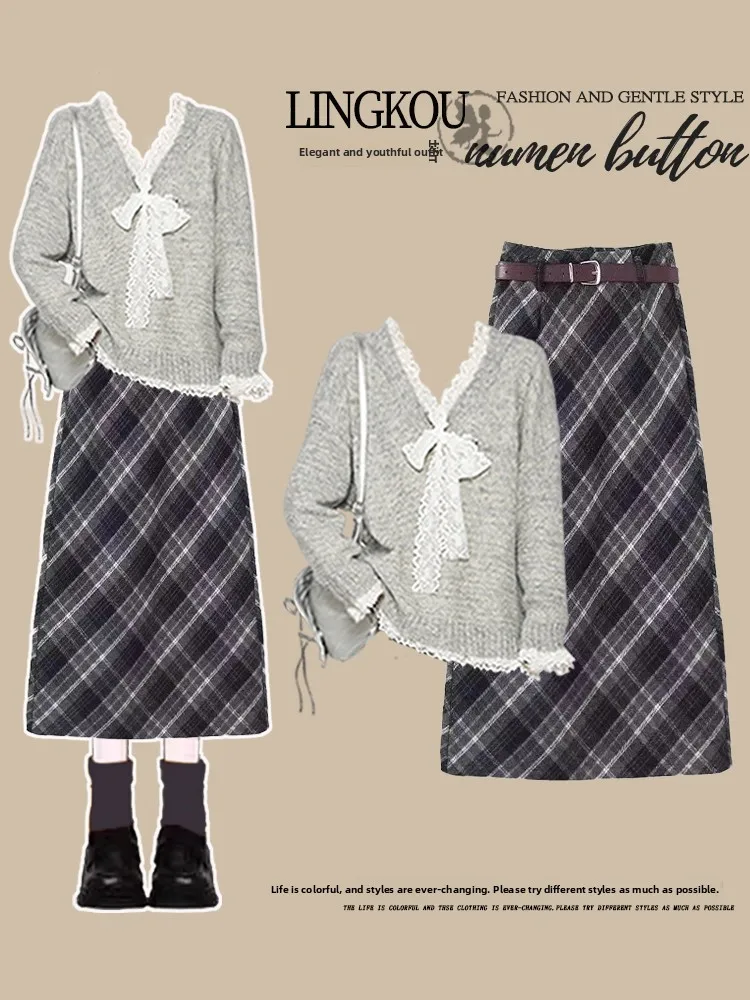 Korean Style plus Size Knitted Sweater And Plaid Skirt Two Piece Set for Women High Waist Slimming Autumn Winter Fashion
Korean Style plus Size Knitted Sweater And Plaid Skirt Two Piece Set for Women High Waist Slimming Autumn Winter Fashion