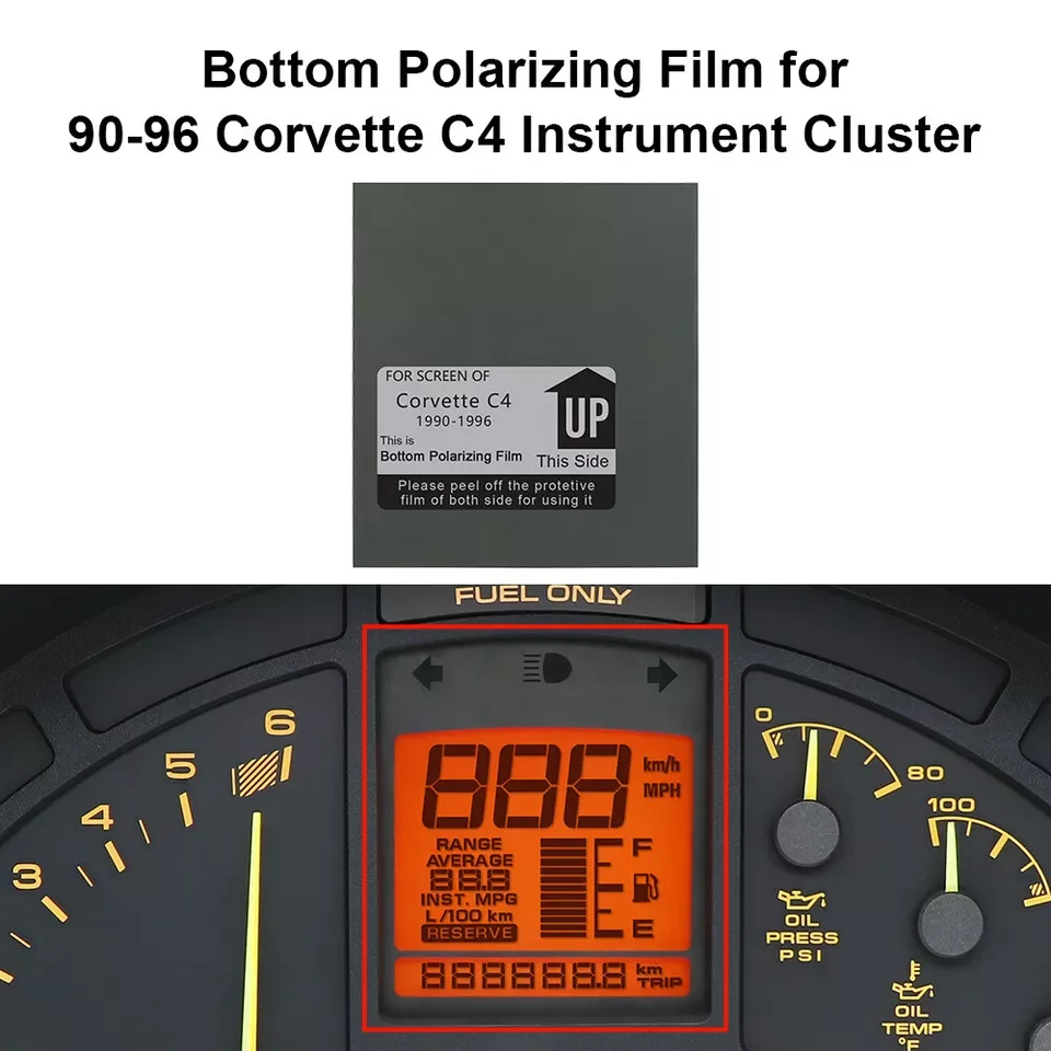 Bottom Polarizing Film for 90-96 Corvette C4 Instrument Cluster B002 B020
Bottom Polarizing Film for 90-96 Corvette C4 Instrument Cluster B002 B020