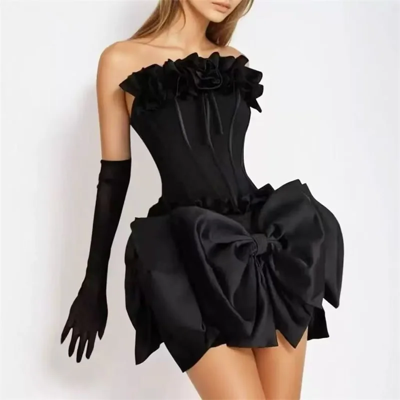 Black Bandage Bow Prom Dress Detachable Sleeves Sexy Strapless Short Mini Sheath Party Gown Formal Bridal Wedding Birthday Robe
Black Bandage Bow Prom Dress Detachable Sleeves Sexy Strapless Short Mini Sheath Party Gown Formal Bridal Wedding Birthday Robe