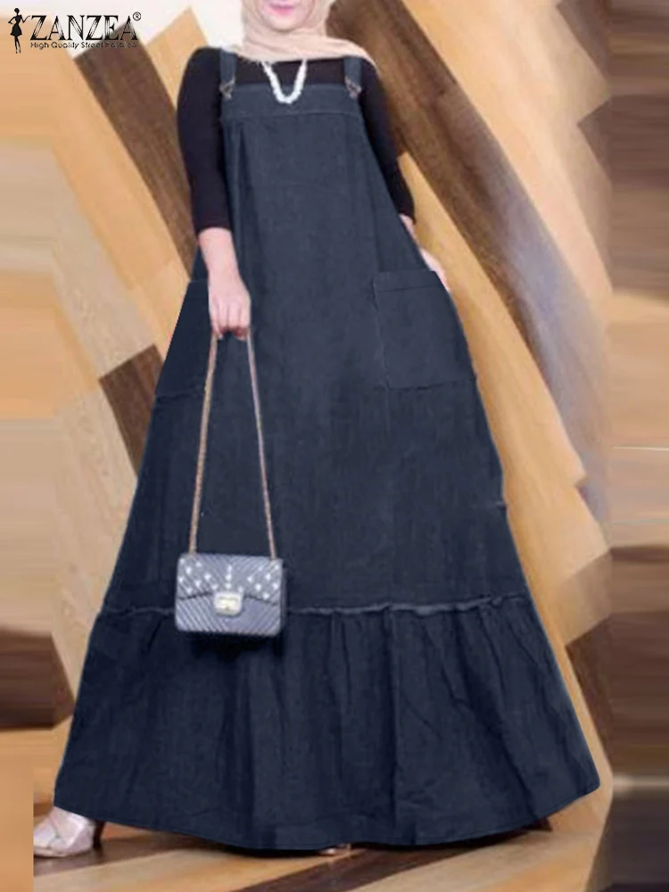 Vintage Suspender Sundress ZANZEA Summer Women Overalls Dress Maxi Robe Femme Vinatge Straps Denim Blue Vestidos Muslim Abaya
Vintage Suspender Sundress ZANZEA Summer Women Overalls Dress Maxi Robe Femme Vinatge Straps Denim Blue Vestidos Muslim Abaya