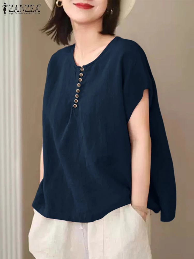 Women Blouse Vintage Solid Color Tops Women Casual Short Sleeve Tunic 2025 ZANZEA Summer Loose O-Neck Pullover Oversized Blusas
Women Blouse Vintage Solid Color Tops Women Casual Short Sleeve Tunic 2025 ZANZEA Summer Loose O-Neck Pullover Oversized Blusas