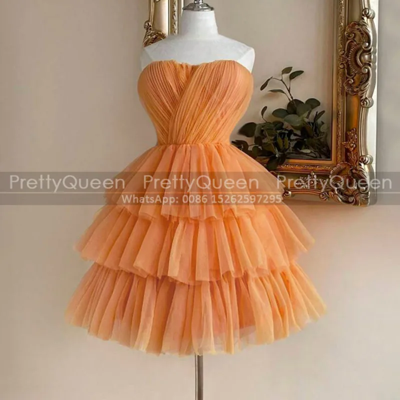Orange Tulle Short Bridesmaid Dresses Strapless Mini Tiered A Line Customized Wedding Party Dress Maid Of Honor
Orange Tulle Short Bridesmaid Dresses Strapless Mini Tiered A Line Customized Wedding Party Dress Maid Of Honor