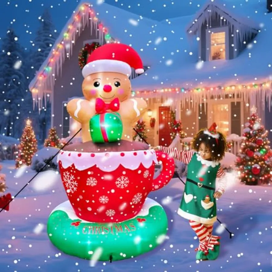 Outdoor Christmas inflatable gingerbread man in hot cocoa mug, PVC material, brown and white, 8 feet tall with 6 LED lights for
Outdoor Christmas inflatable gingerbread man in hot cocoa mug, PVC material, brown and white, 8 feet tall with 6 LED lights for