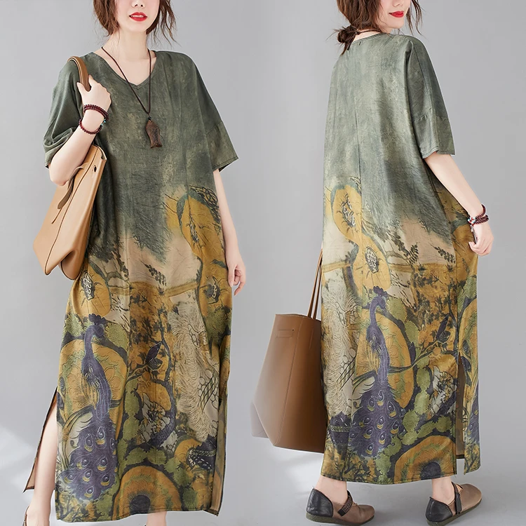 Summer Green Beach Dress Loose V-neck Side Split Large Size Women's Printed Slim Short Sleeve Dress Vintage Harajuku Dress
Summer Green Beach Dress Loose V-neck Side Split Large Size Women's Printed Slim Short Sleeve Dress Vintage Harajuku Dress