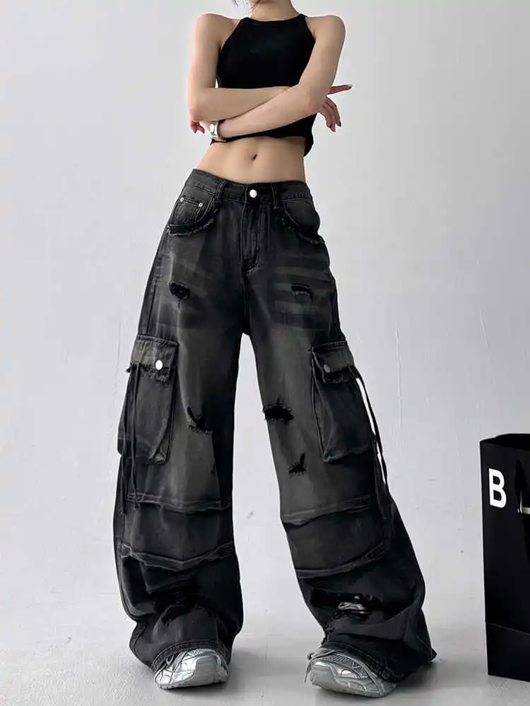 Women's Black Hole Multi-Pocket Lace-Up Cargo Jeans Vintage Korean 90s aesthetic jeans Harajuku high-waisted jeans 2000s clothes
Women's Black Hole Multi-Pocket Lace-Up Cargo Jeans Vintage Korean 90s aesthetic jeans Harajuku high-waisted jeans 2000s clothes