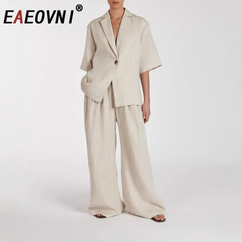 EAEOVNI Summer Linen Casual 2 Piece Set For Women Short Sleeve Button Coat + Wide Leg Trousers Fashion 2025 New Clothing 1A1676
EAEOVNI Summer Linen Casual 2 Piece Set For Women Short Sleeve Button Coat + Wide Leg Trousers Fashion 2025 New Clothing 1A1676