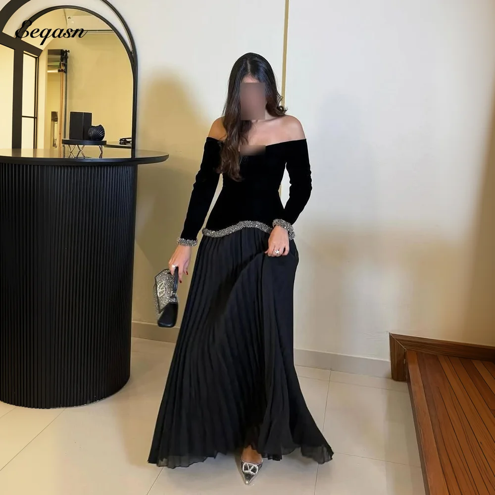 Unique Black Evening Dress Off Shoulder Long Sleeve A Line Prom Gowns Arabic Formal Occasion Dresses Wedding Party Customized
Unique Black Evening Dress Off Shoulder Long Sleeve A Line Prom Gowns Arabic Formal Occasion Dresses Wedding Party Customized