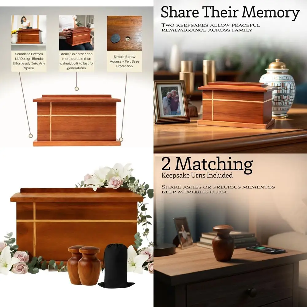 Stylish Acacia Wood Urns for Adult Ashes with 2 Companion Keepsakes, Elegant Tribute for Lasting Memories, Suitable for Up to 20
Stylish Acacia Wood Urns for Adult Ashes with 2 Companion Keepsakes, Elegant Tribute for Lasting Memories, Suitable for Up to 20