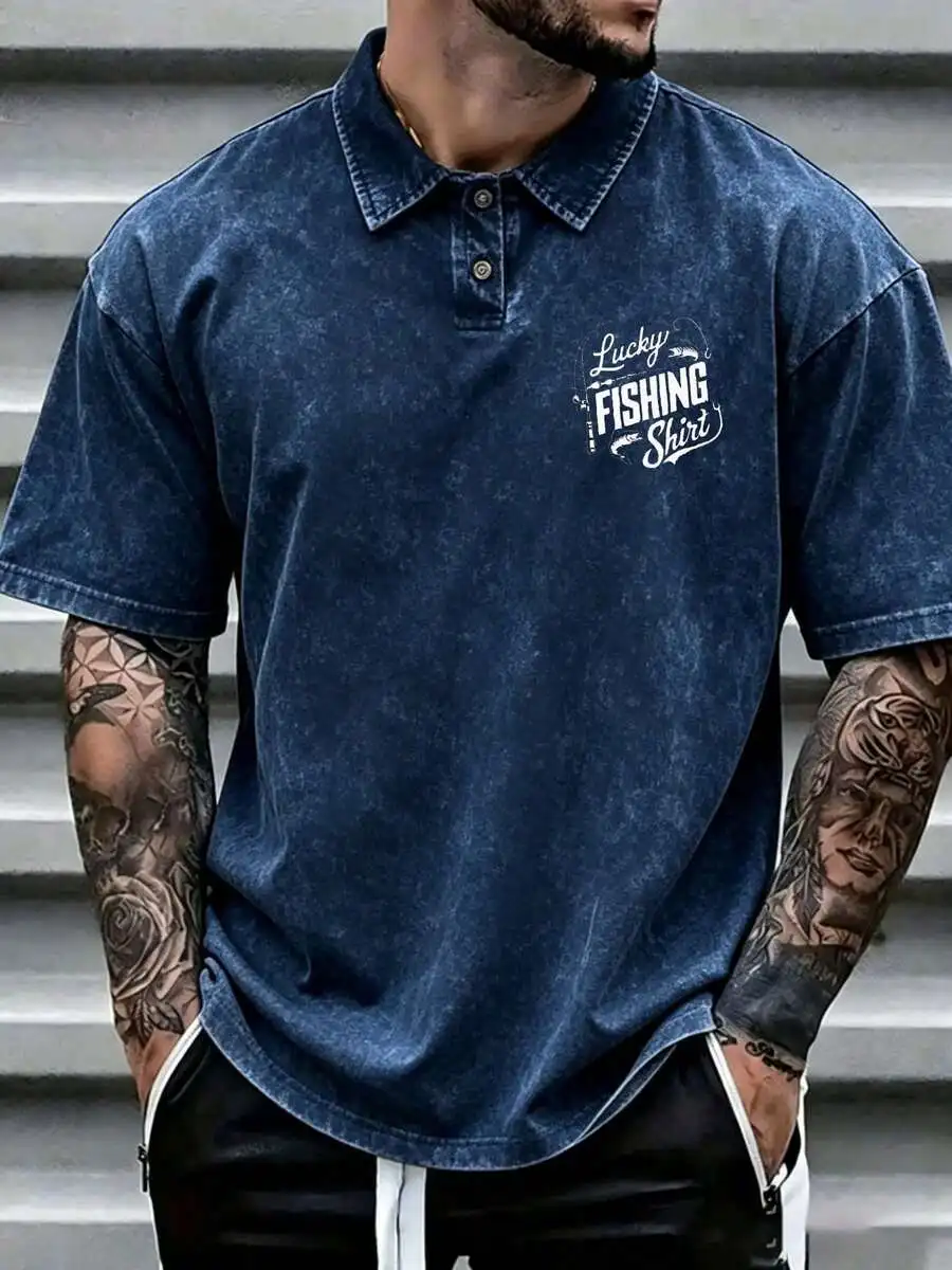 Washed Vintage Mens Cotton Short Sleeve Shirt With Lucky Fishing Print
Washed Vintage Mens Cotton Short Sleeve Shirt With Lucky Fishing Print