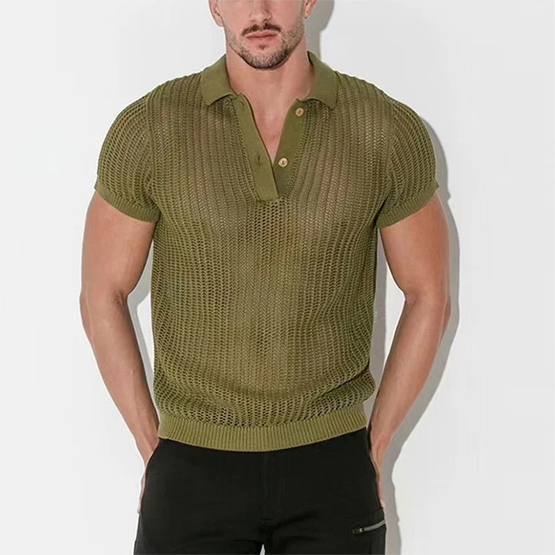 Spring Summer Mens Sexy Tops See Through Hollow Out Knitted Mesh Shirt Fashion Loose Breathable Knit Polo Shirts Men Streetwear
Spring Summer Mens Sexy Tops See Through Hollow Out Knitted Mesh Shirt Fashion Loose Breathable Knit Polo Shirts Men Streetwear
