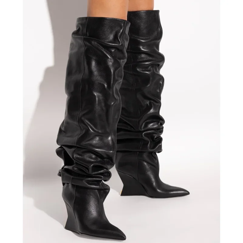 Wedges Pleated Leather Over The Knee Boots Sexy Pointed Toe Solid Accept Customized New Arrivals Fashion Women Modern Boots
Wedges Pleated Leather Over The Knee Boots Sexy Pointed Toe Solid Accept Customized New Arrivals Fashion Women Modern Boots
