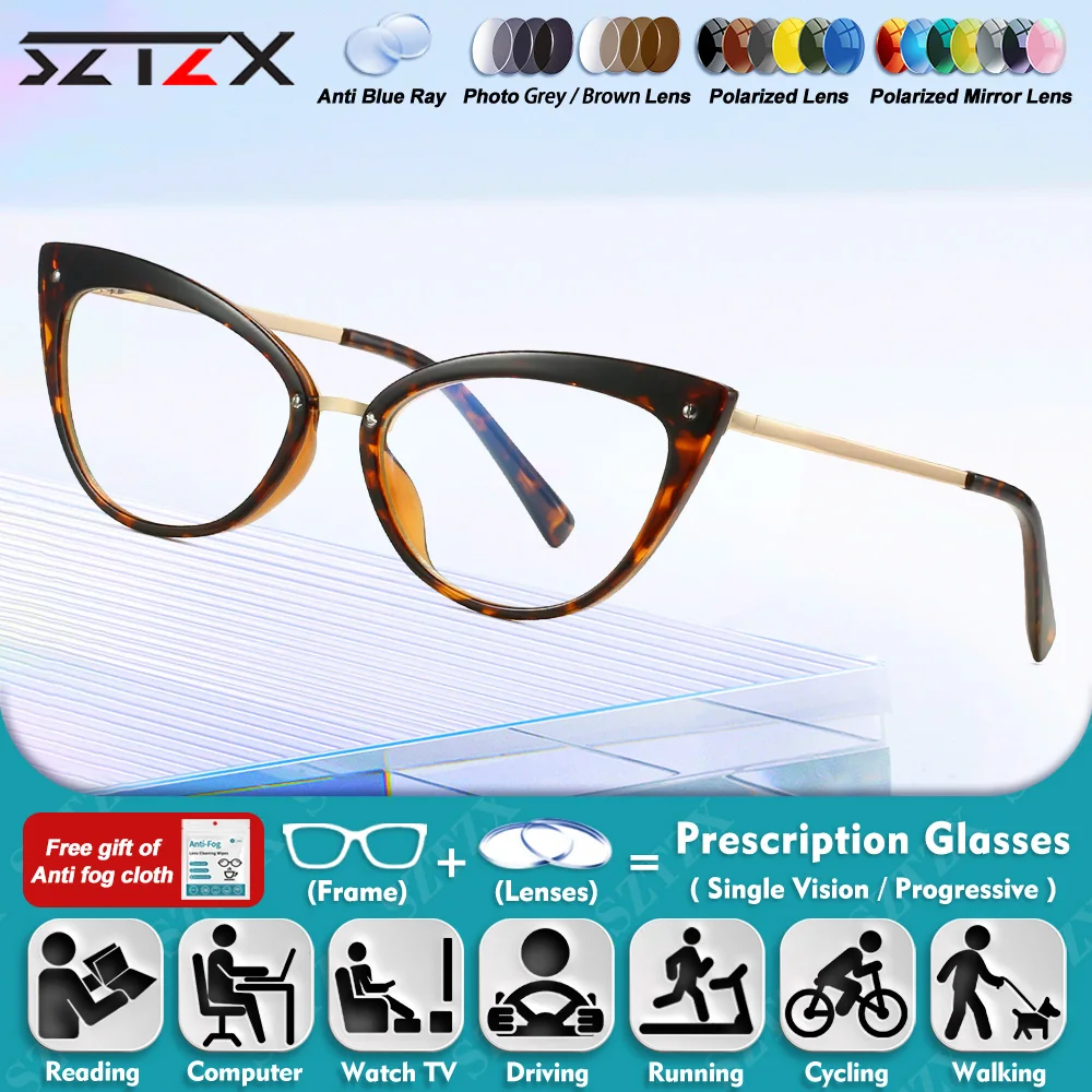 SZTZX Fashionable Cat Eye Myopia Prescription Glasses For Women Anti Blue Ray Computer Photochromic Progressive Optical Eyeware 
SZTZX Fashionable Cat Eye Myopia Prescription Glasses For Women Anti Blue Ray Computer Photochromic Progressive Optical Eyeware
