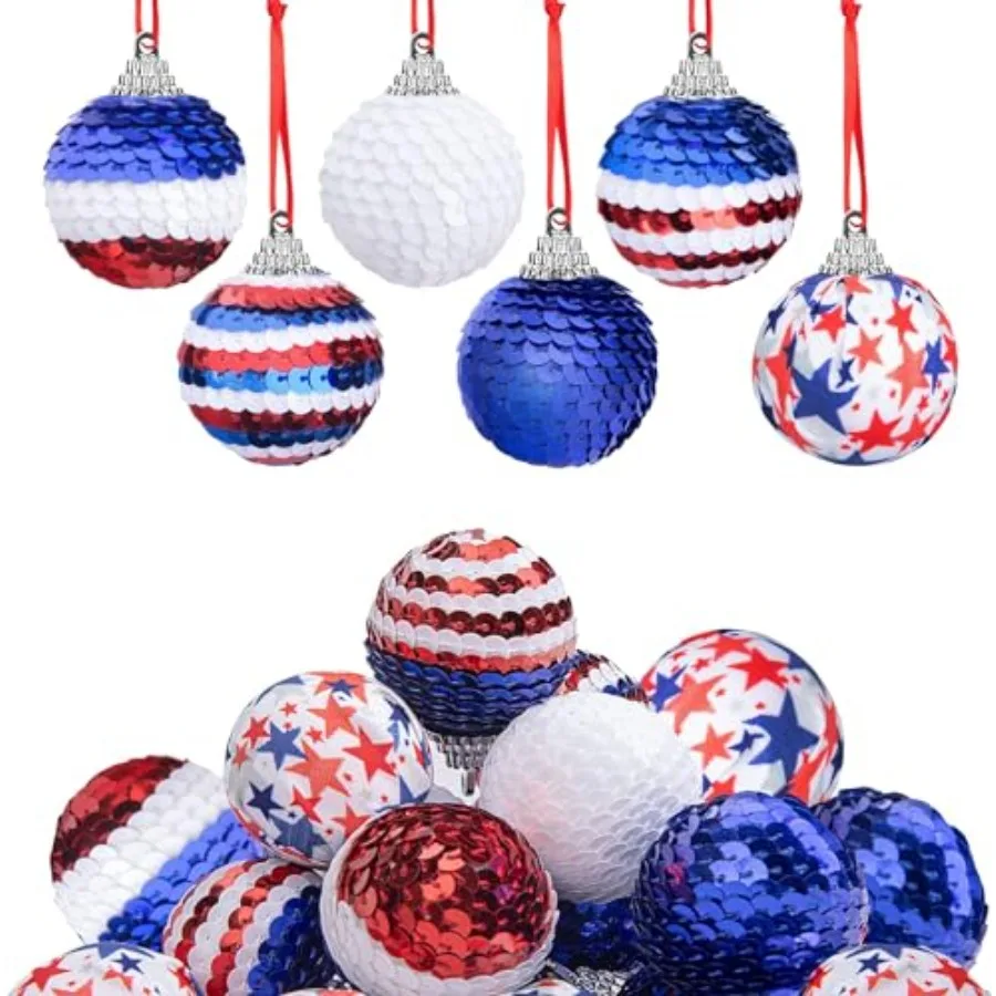 24 Pcs Independence Day Sequin Balls Ornaments- 1.57 Inch 4th of July Patriotic Ornaments Hanging Balls- Red White Blue Tree Ba
24 Pcs Independence Day Sequin Balls Ornaments- 1.57 Inch 4th of July Patriotic Ornaments Hanging Balls- Red White Blue Tree Ba