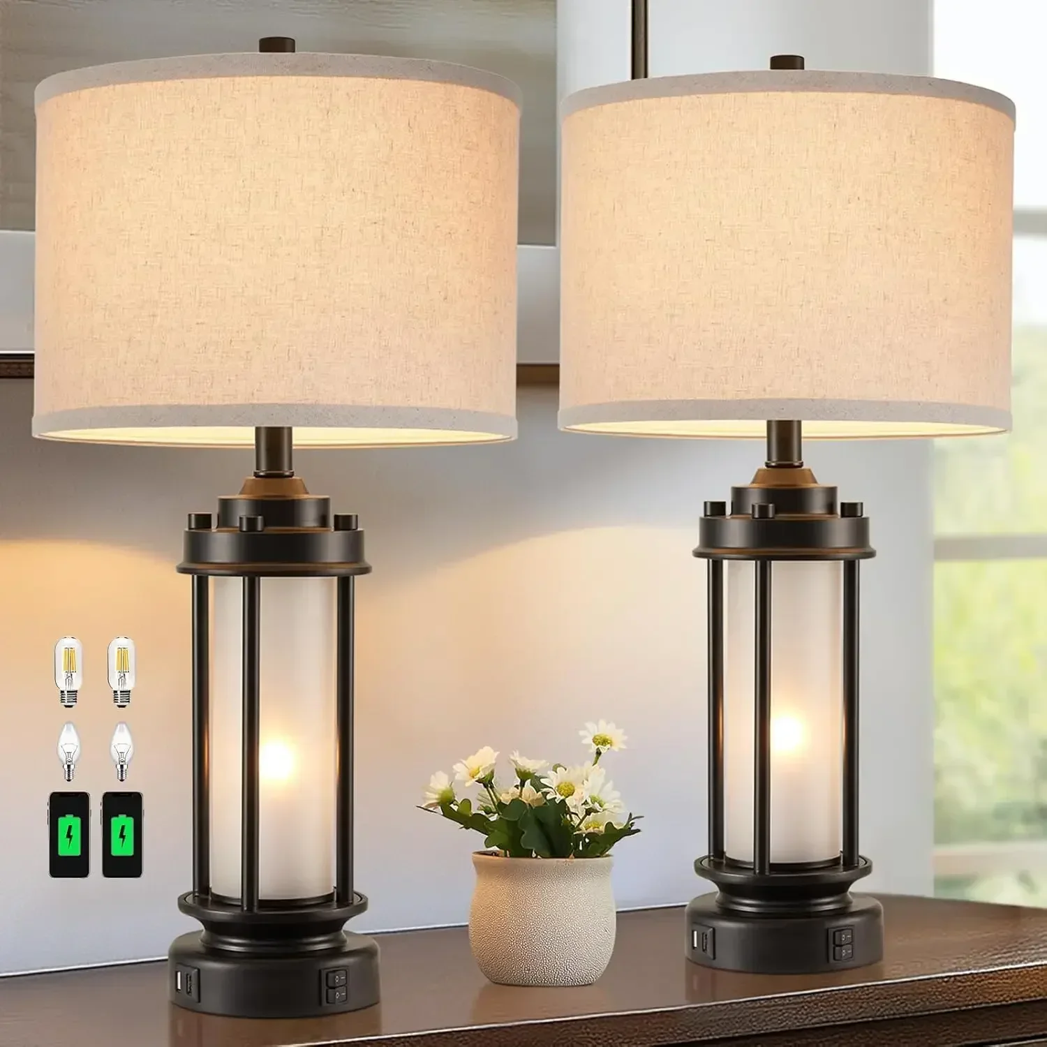 Set of 2 Modern Table Lamps for Living Room Bedroom, 25'' Black Retro Industrial Metal Lamp with Glass Nightlight, Contemporary
Set of 2 Modern Table Lamps for Living Room Bedroom, 25'' Black Retro Industrial Metal Lamp with Glass Nightlight, Contemporary