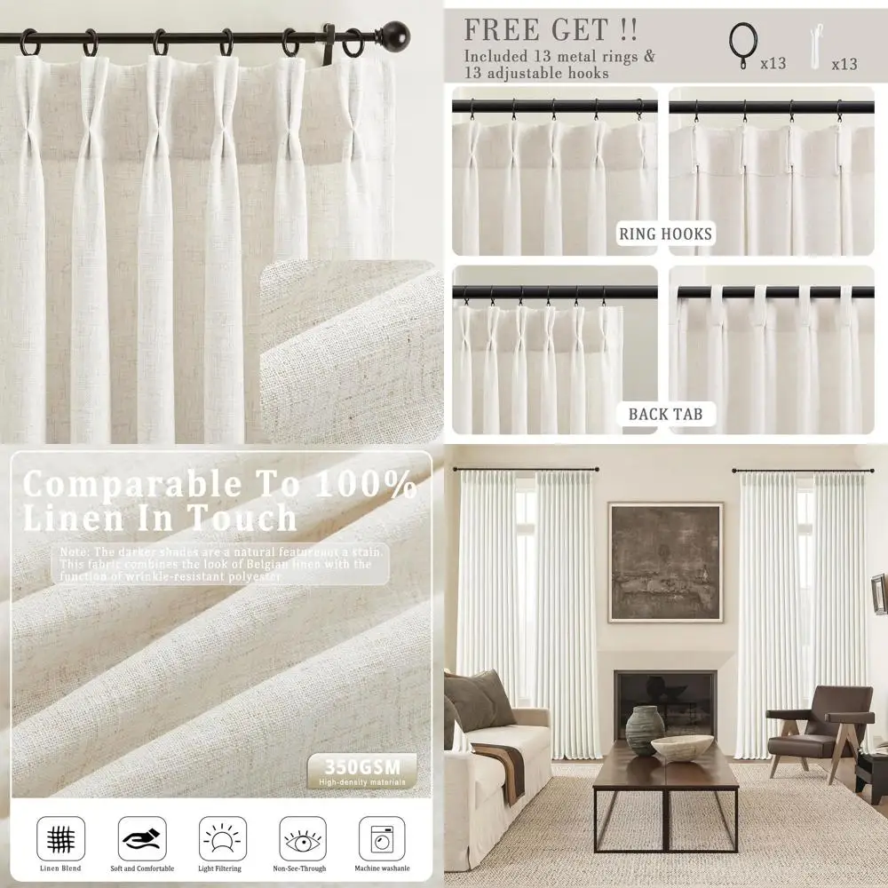 Luxury 92 Belgium Linen Pinch Pleat Curtains, Light Filtering, 2-Panel Set for Dining Room, 40W x 92L
Luxury 92 Belgium Linen Pinch Pleat Curtains, Light Filtering, 2-Panel Set for Dining Room, 40W x 92L