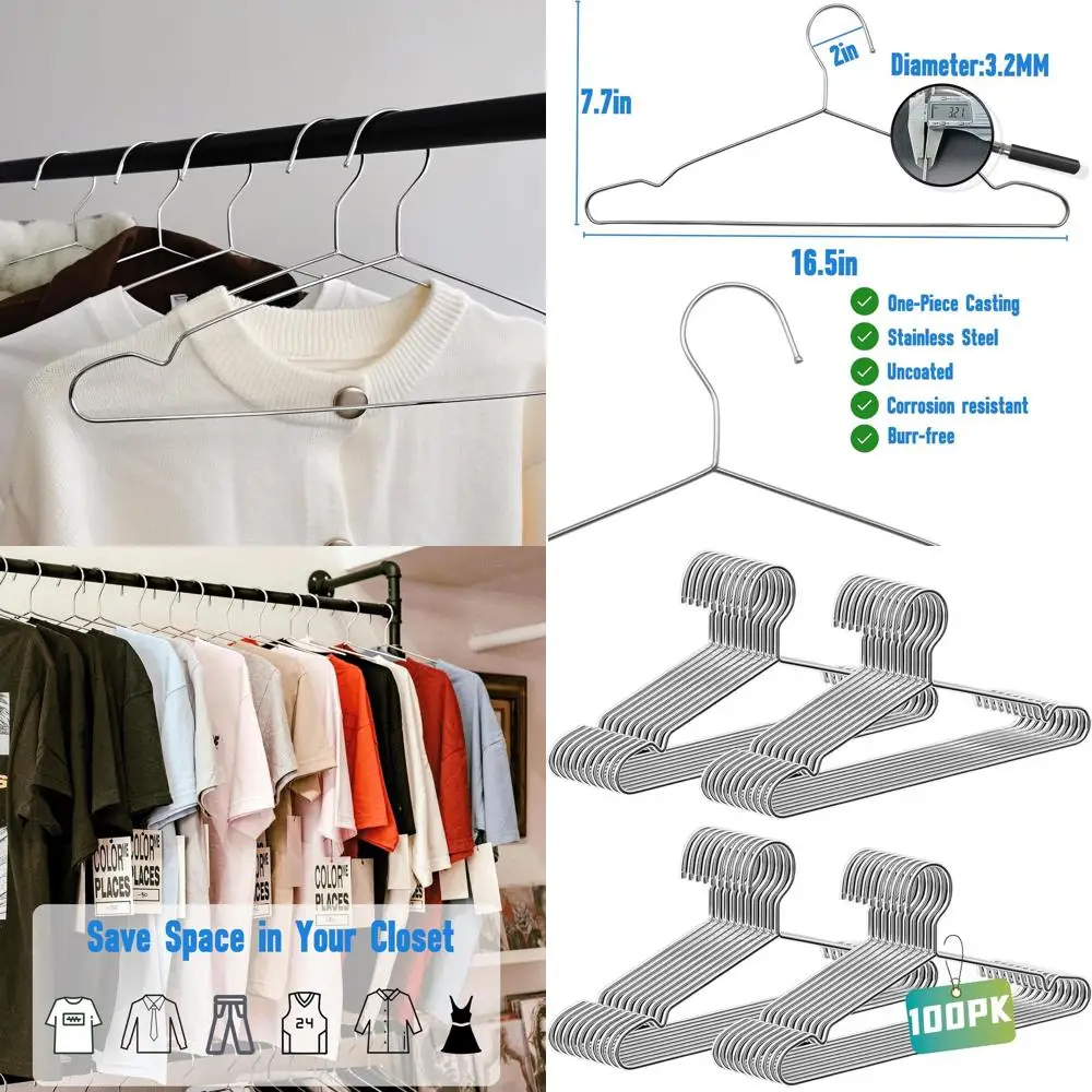 Сверхмощные вешалки из нержавеющей стали на 100 штук, серебро, 16,5 для пальто, костюмов, курток, рубашек, футболок
Сверхмощные вешалки из нержавеющей стали на 100 штук, серебро, 16,5 для пальто, костюмов, курток, рубашек, футболок