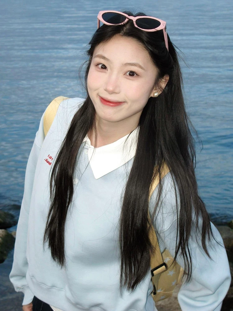 Свободный крой, американский стиль, женская толстовка с воротником, длинный рукав, синяя, оверсайз, уличный стиль, топ для ранней осени
Свободный крой, американский стиль, женская толстовка с воротником, длинный рукав, синяя, оверсайз, уличный стиль, топ для ранней осени