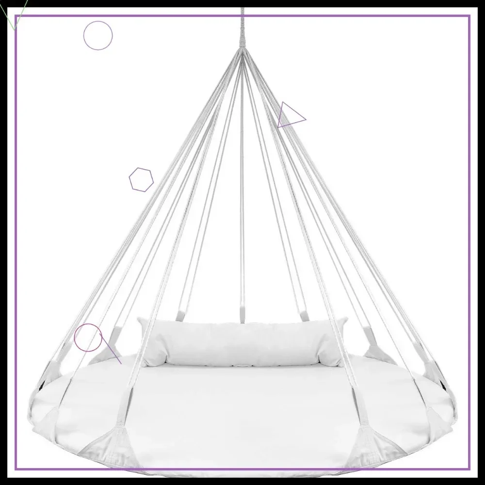 56" White Cotton Hanging Swing Chair With Pillow, Saucer Style Daybed, Easy Setup, 264 Lbs Capacity
56" White Cotton Hanging Swing Chair With Pillow, Saucer Style Daybed, Easy Setup, 264 Lbs Capacity