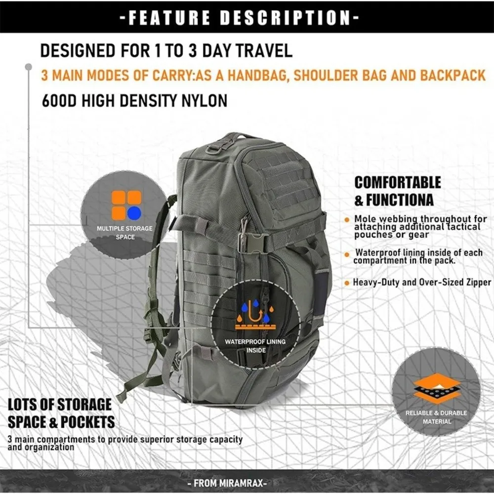 Durable 3 In 1 Duffle Bags 45L Waterproof Hiking Backpack Large Capacity Tear Resistant Gym Bag Sports
Durable 3 In 1 Duffle Bags 45L Waterproof Hiking Backpack Large Capacity Tear Resistant Gym Bag Sports