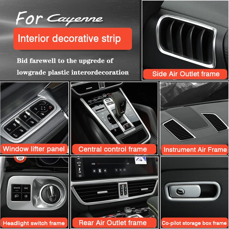 Silver Set For Porsche Cayenne 2018-2023 Car Dashboard Steering Wheel Rear Air Conditioning Vent Frame Interior Decoration Frame
Silver Set For Porsche Cayenne 2018-2023 Car Dashboard Steering Wheel Rear Air Conditioning Vent Frame Interior Decoration Frame
