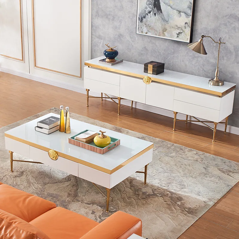 Light luxury post-modern TV cabinet coffee table combination set living room furniture high-end Hong Kong-style metal stainless
Light luxury post-modern TV cabinet coffee table combination set living room furniture high-end Hong Kong-style metal stainless