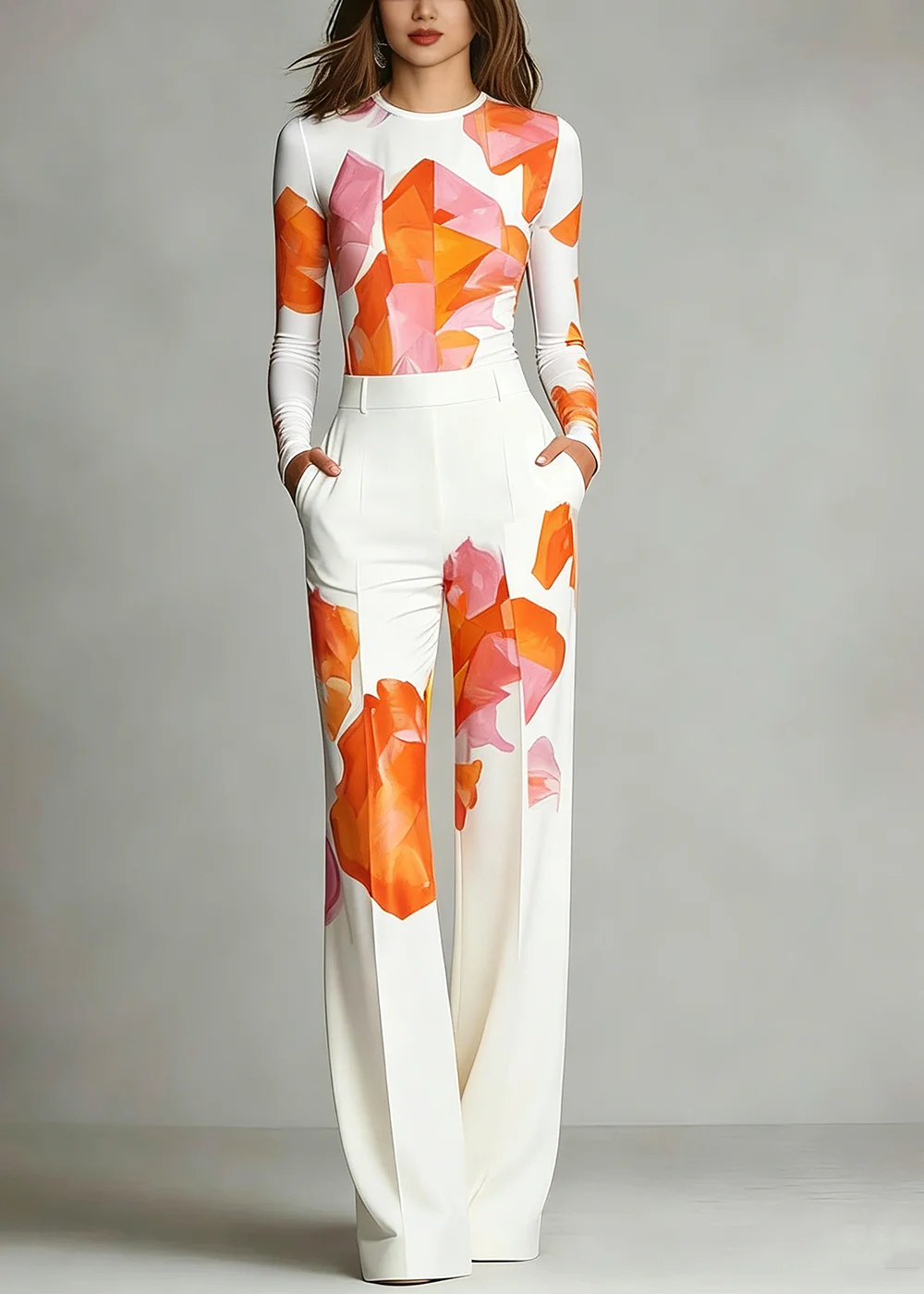 Women's Abstract Color Block 2 Piece Matching Set Long Sleeve Fitted Top Fashion High Waist Pants Elegant Everyday Office Outfit
Women's Abstract Color Block 2 Piece Matching Set Long Sleeve Fitted Top Fashion High Waist Pants Elegant Everyday Office Outfit