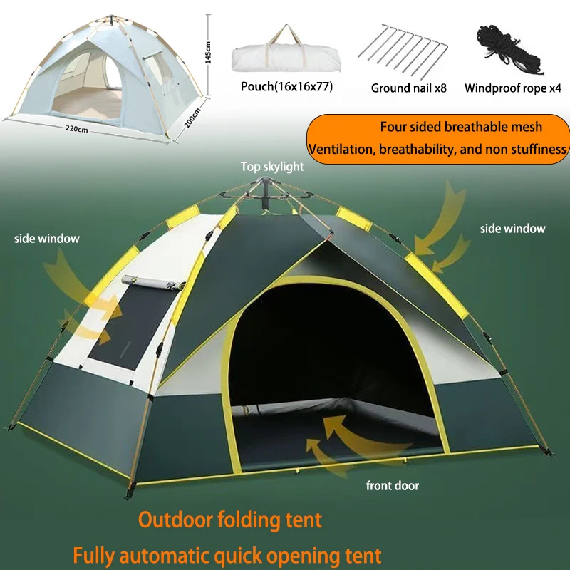 Outdoor Folding Tent Fully Automatic Quick Opening Tent 3-4 Person Self Driving Camping Tent Rain Proof Sun Proof Portable
Outdoor Folding Tent Fully Automatic Quick Opening Tent 3-4 Person Self Driving Camping Tent Rain Proof Sun Proof Portable