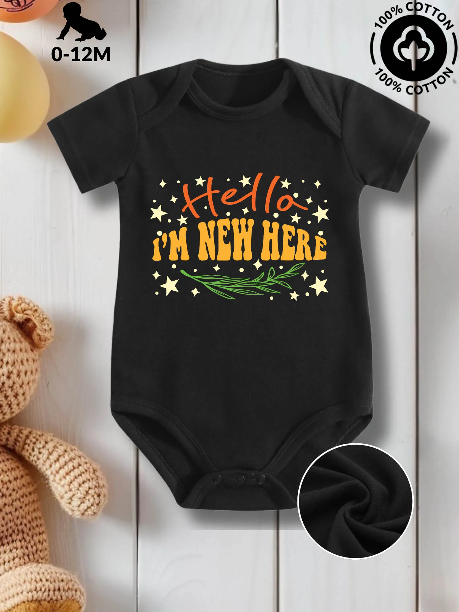 Hello I'm New Here Unisex Baby Crawling Suit, Pure Cotton Skin Care Onesie, All-Season Wear Black Bodysuit 190GSM
Hello I'm New Here Unisex Baby Crawling Suit, Pure Cotton Skin Care Onesie, All-Season Wear Black Bodysuit 190GSM